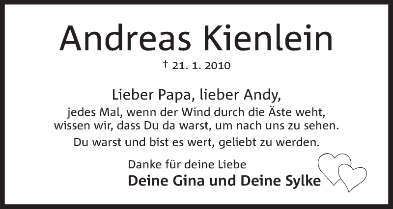 Traueranzeige für Andreas Kienlein vom 21.01.2020 aus Mindener Tageblatt