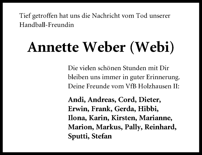  Traueranzeige für Annette Weber vom 17.01.2020 aus Mindener Tageblatt