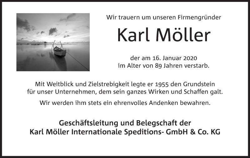  Traueranzeige für Karl Möller vom 20.01.2020 aus Mindener Tageblatt