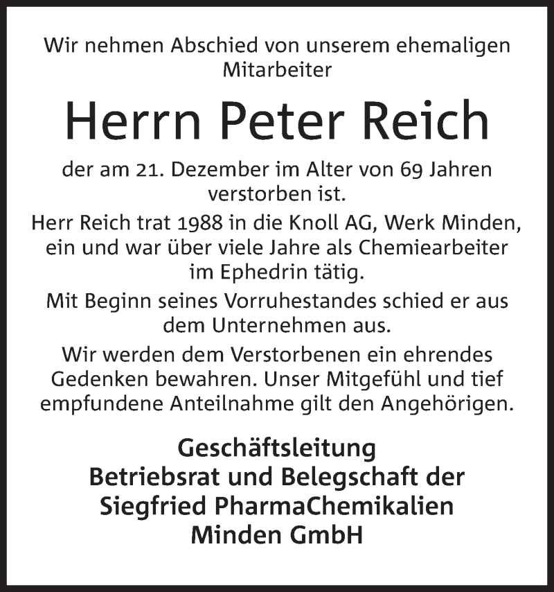 Traueranzeigen Von Peter Reich | Trauer.MT.de