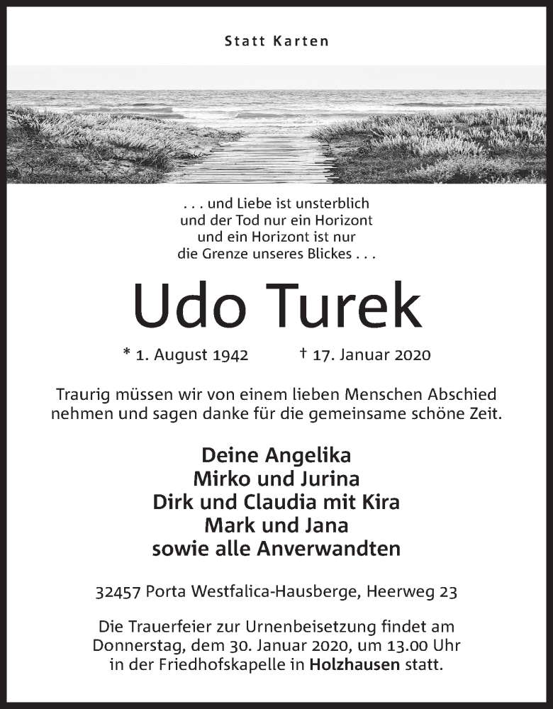  Traueranzeige für Udo Turek vom 25.01.2020 aus Mindener Tageblatt