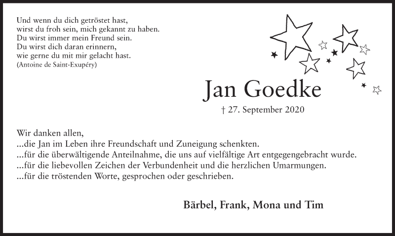  Traueranzeige für Jan Goedke vom 24.10.2020 aus Mindener Tageblatt