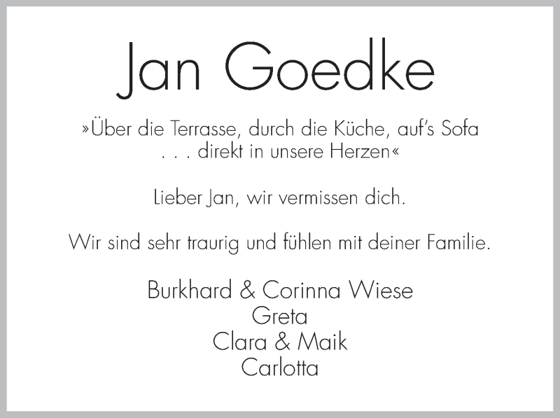  Traueranzeige für Jan Goedke vom 10.10.2020 aus Mindener Tageblatt