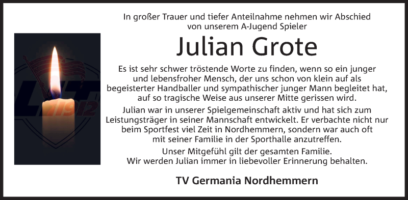  Traueranzeige für Julian Grote vom 28.10.2020 aus Mindener Tageblatt