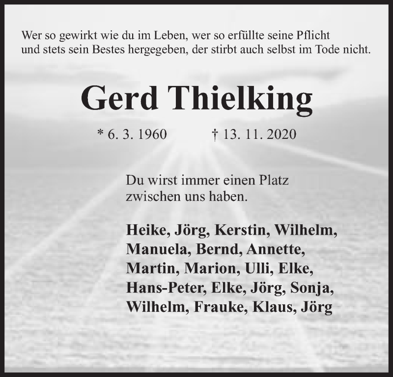  Traueranzeige für Gerd Thielking vom 21.11.2020 aus Mindener Tageblatt