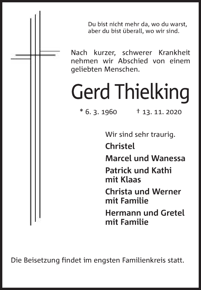  Traueranzeige für Gerd Thielking vom 21.11.2020 aus Mindener Tageblatt
