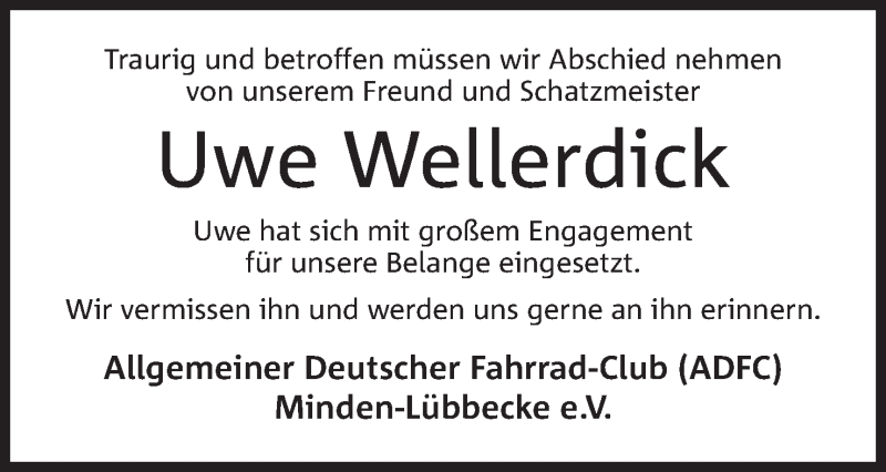  Traueranzeige für Uwe Wellerdick vom 21.11.2020 aus Mindener Tageblatt