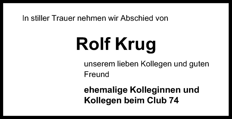  Traueranzeige für Rolf Krug vom 19.12.2020 aus Mindener Tageblatt