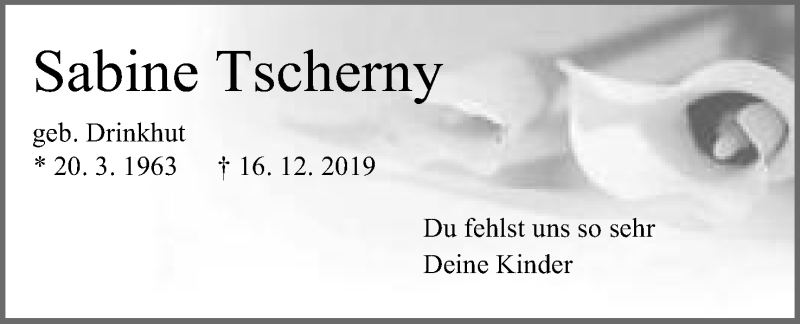  Traueranzeige für Sabine Tscherny vom 16.12.2020 aus Mindener Tageblatt