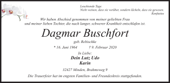 Anzeige von Dagmar Buschfort von Mindener Tageblatt