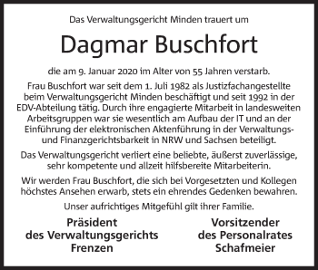 Anzeige von Dagmar Buschfort von Mindener Tageblatt