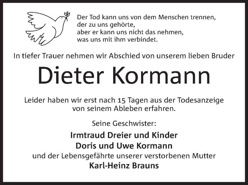  Traueranzeige für Dieter Kormann vom 01.02.2020 aus Mindener Tageblatt