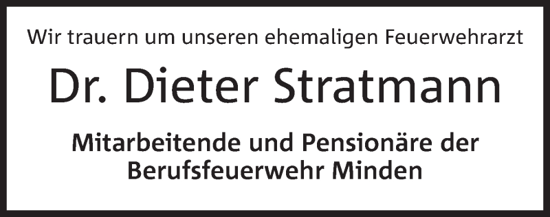  Traueranzeige für Dieter Stratmann vom 22.02.2020 aus Mindener Tageblatt
