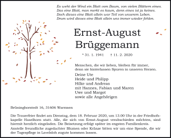 Anzeige von Ernst-August Brüggemann von Mindener Tageblatt