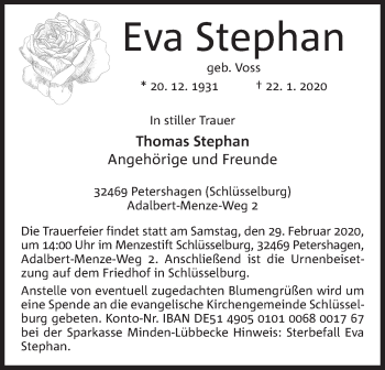 Anzeige von Eva Stephan von Mindener Tageblatt