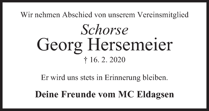  Traueranzeige für Georg Hersemeier vom 29.02.2020 aus Mindener Tageblatt