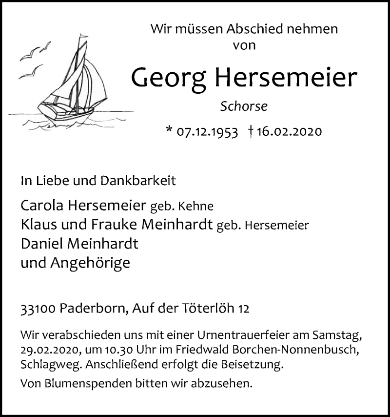  Traueranzeige für Georg Hersemeier vom 22.02.2020 aus Mindener Tageblatt