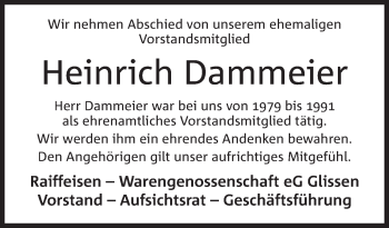 Anzeige von Heinrich Dammeier von Mindener Tageblatt
