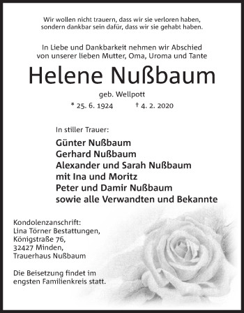Anzeige von Helene Nußbaum von Mindener Tageblatt