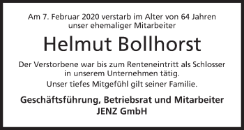 Anzeige von Helmut Bollhorst von Mindener Tageblatt