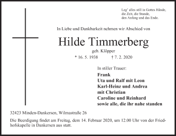 Anzeige von Hilde Timmerberg von Mindener Tageblatt