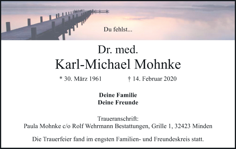  Traueranzeige für Karl-Michael Mohnke vom 29.02.2020 aus Mindener Tageblatt