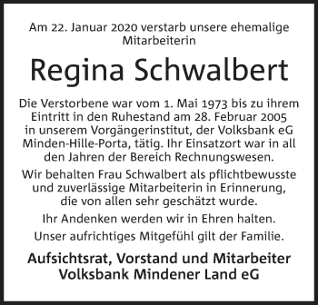 Anzeige von Regina Schwalbert von Mindener Tageblatt