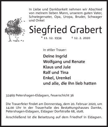Anzeige von Siegfried Grabert von Mindener Tageblatt