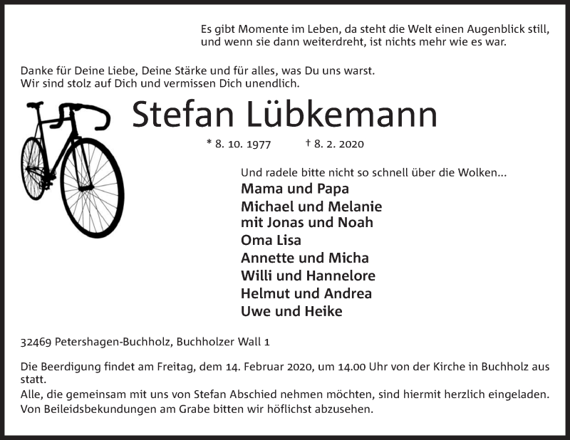  Traueranzeige für Stefan Lübkemann vom 11.02.2020 aus Mindener Tageblatt