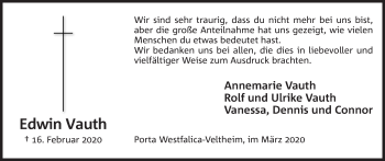 Anzeige von Edwin Vauth von Mindener Tageblatt