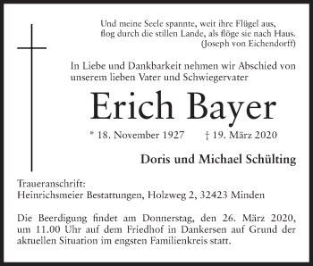 Anzeige von Erich Bayer von Mindener Tageblatt