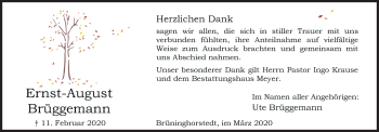 Anzeige von Ernst-August Brüggemann von Mindener Tageblatt