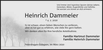 Anzeige von Heinrich Dammeier von Mindener Tageblatt