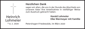Anzeige von Heinrich Lohmeier von Mindener Tageblatt