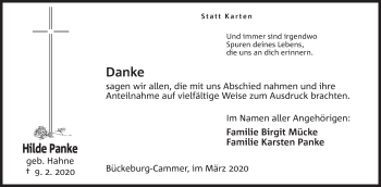 Anzeige von Hilde Panke von Mindener Tageblatt