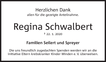 Anzeige von Regina Schwalbert von Mindener Tageblatt