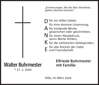 Anzeige von Walter Buhrmester von Mindener Tageblatt