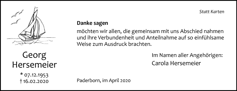  Traueranzeige für Georg Hersemeier vom 18.04.2020 aus Mindener Tageblatt