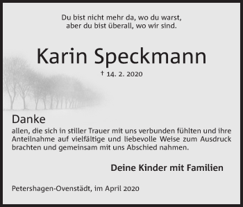 Anzeige von Karin Speckmann von Mindener Tageblatt
