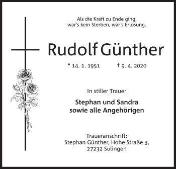 Anzeige von Rudolf Günther von Mindener Tageblatt