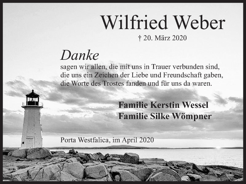  Traueranzeige für Wilfried Weber vom 18.04.2020 aus Mindener Tageblatt