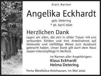 Anzeige von Angelika Eckhardt von Mindener Tageblatt