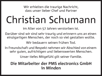 Anzeige von Christian Schumann von Mindener Tageblatt