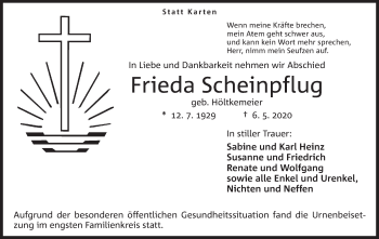 Anzeige von Frieda Scheinpflug von Mindener Tageblatt
