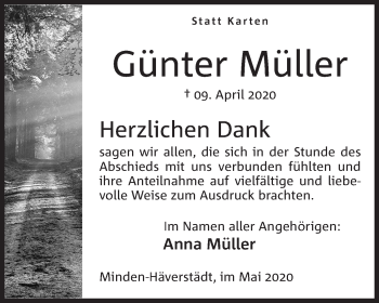 Anzeige von Günter Müller von Mindener Tageblatt