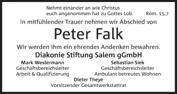 Anzeige von Peter Falk von Mindener Tageblatt
