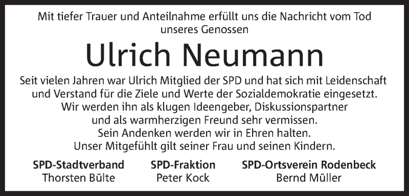  Traueranzeige für Ulrich Neumann vom 20.05.2020 aus Mindener Tageblatt