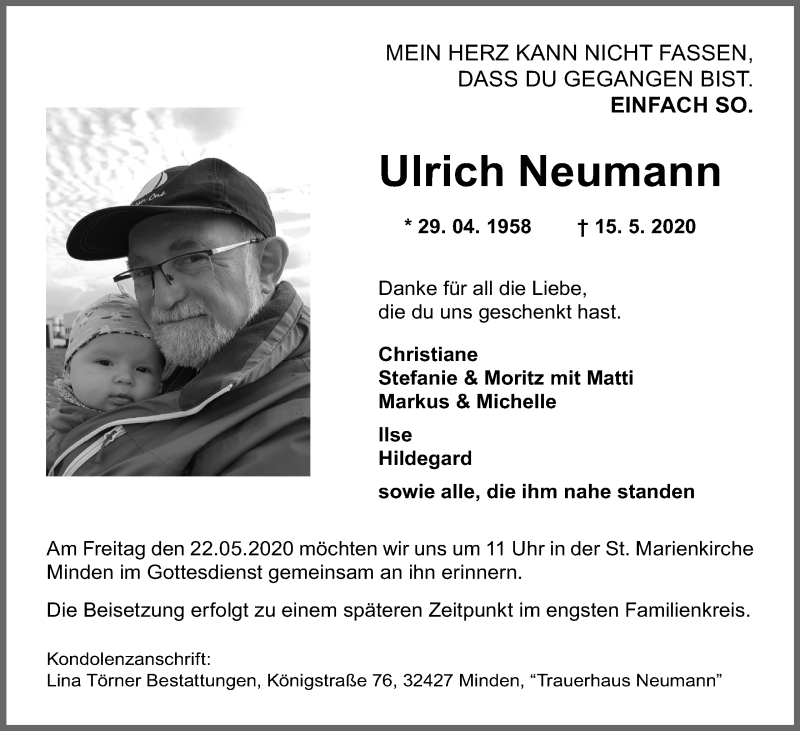  Traueranzeige für Ulrich Neumann vom 19.05.2020 aus Mindener Tageblatt
