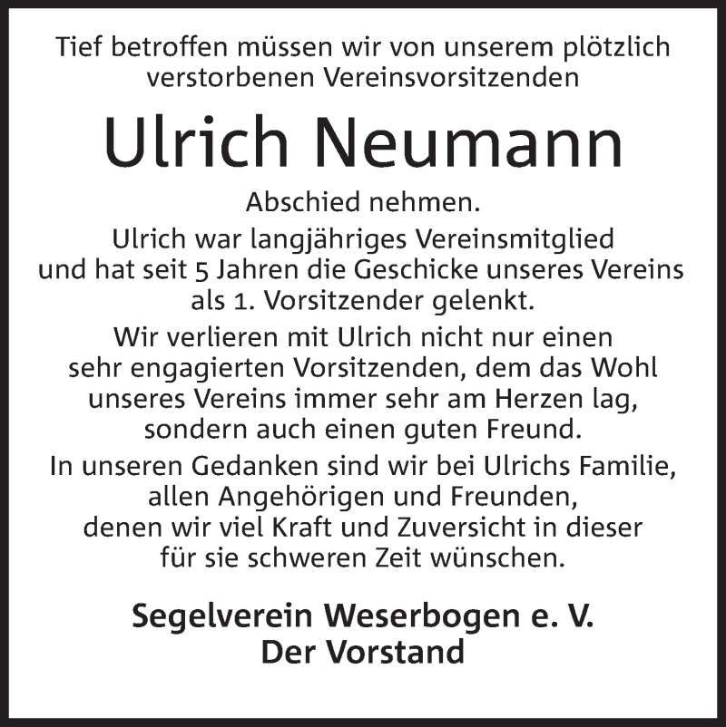  Traueranzeige für Ulrich Neumann vom 20.05.2020 aus Mindener Tageblatt
