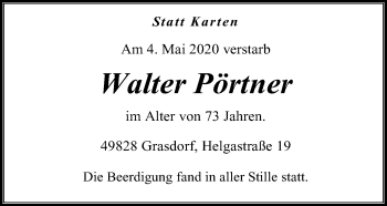 Anzeige von Walter Pörtner von Mindener Tageblatt